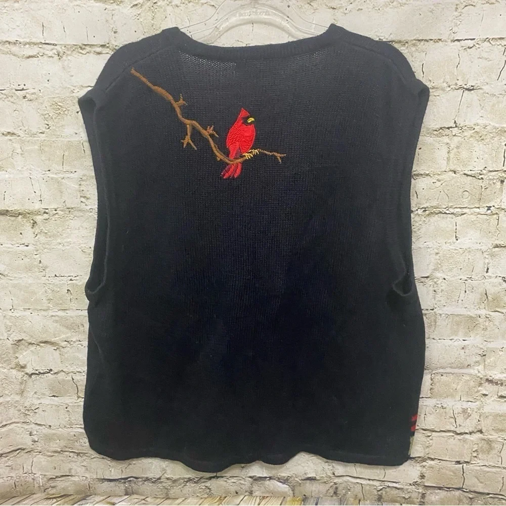 Tiara International Christmas Collection Black Red Bird Cardigan Sweater